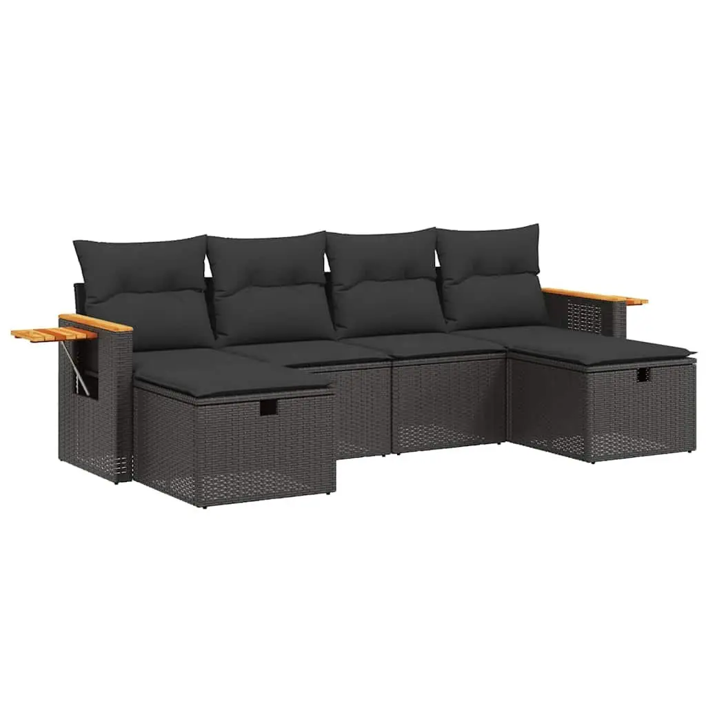 Garden Sofa Set Black 6 Piece Outdoor Furniture Patio Lounge with Cushions