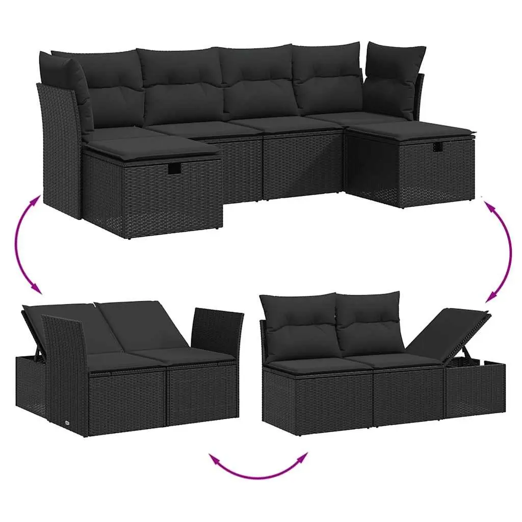 Garden Sofa Set Black 6 Piece Outdoor Furniture Patio Lounge with Cushions