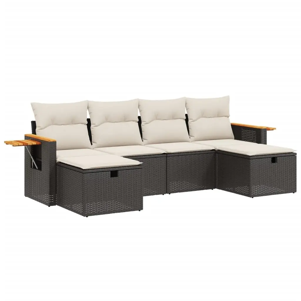 Garden Sofa Set 6 Piece Outdoor Furniture Black Poly Rattan with Cushions