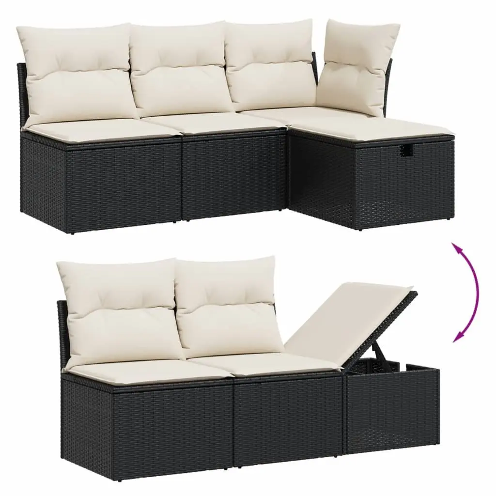 5 Piece Garden Sofa Set Outdoor Furniture Black Poly Rattan with Cushions Patio