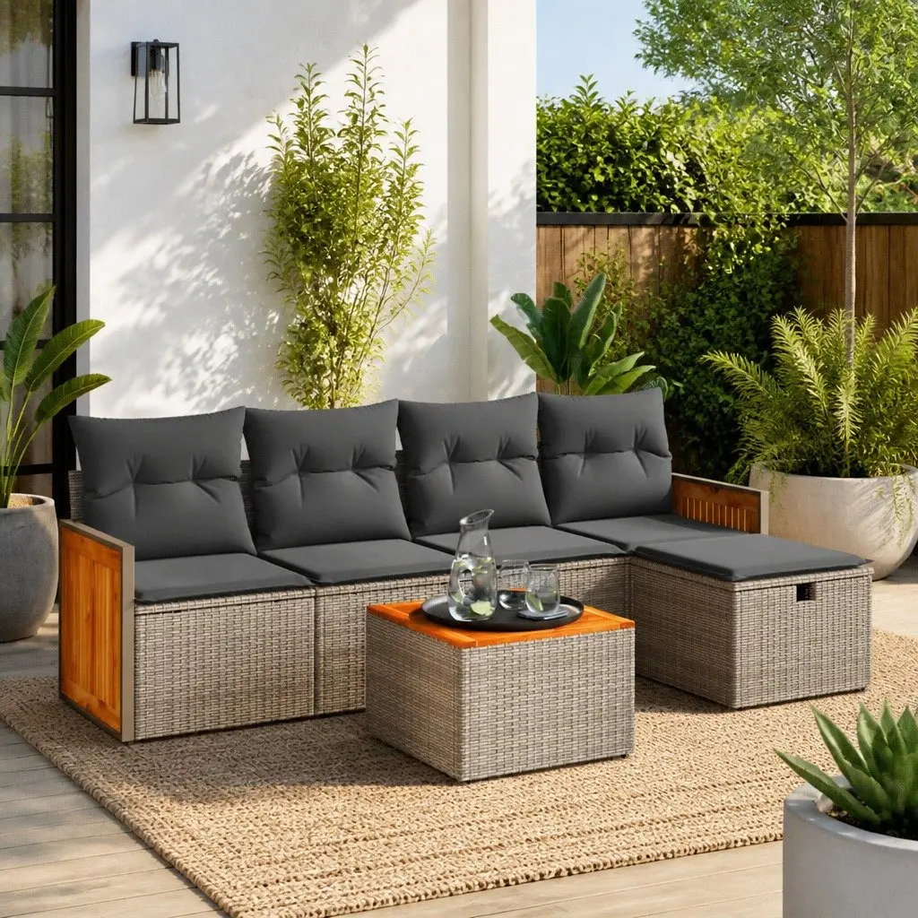 6 Piece Garden Sofa Set Grey Outdoor Furniture Patio Lounge Sectional with Cushions