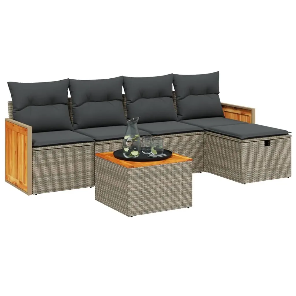 6 Piece Garden Sofa Set Grey Outdoor Furniture Patio Lounge Sectional with Cushions