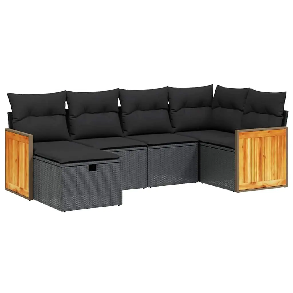 Garden Sofa Set Black 6 Piece Modular Outdoor Furniture with Thick Cushions