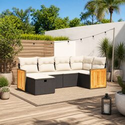 Garden Sofa Set 6 Piece Outdoor Patio Furniture Black Poly Rattan Modular