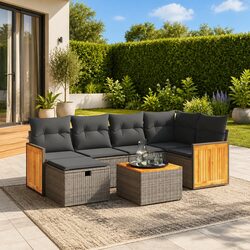 Sturdy 7 Piece Garden Sofa Set with Acacia Wood Table Top