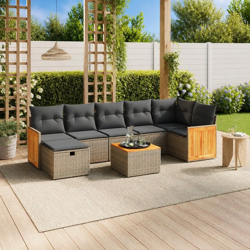 8 Piece Garden Sofa Set Grey Poly Rattan Outdoor Furniture Patio Seating
