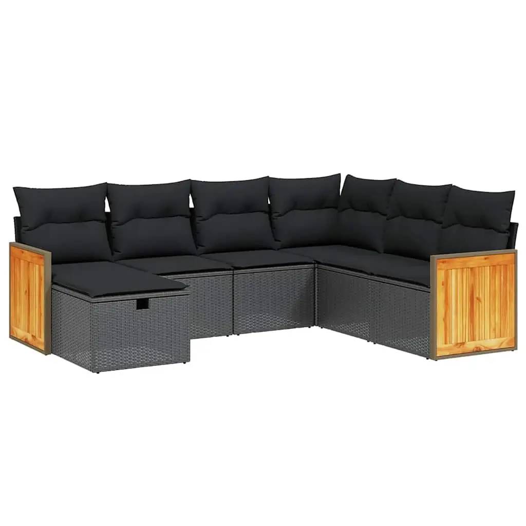 7 Piece Garden Sofa Set Black Modular Outdoor with Cushions