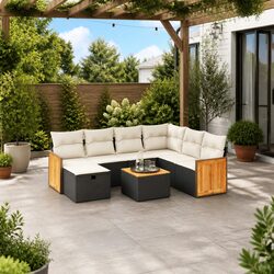 Garden Sofa Set 8 Piece Outdoor Furniture Poly Rattan Black Patio Lounge
