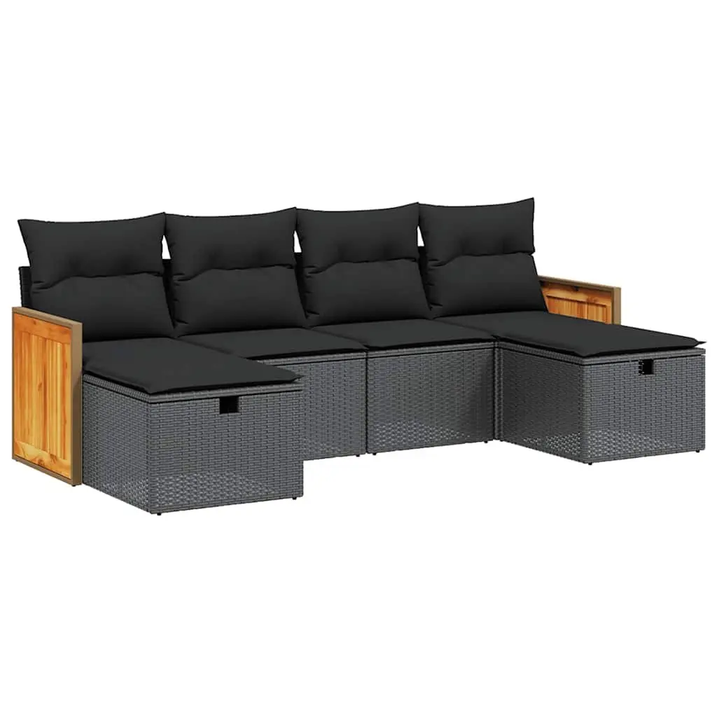 Garden Sofa Set 6 Piece Outdoor Furniture Patio Lounge Sectional Black Cushions