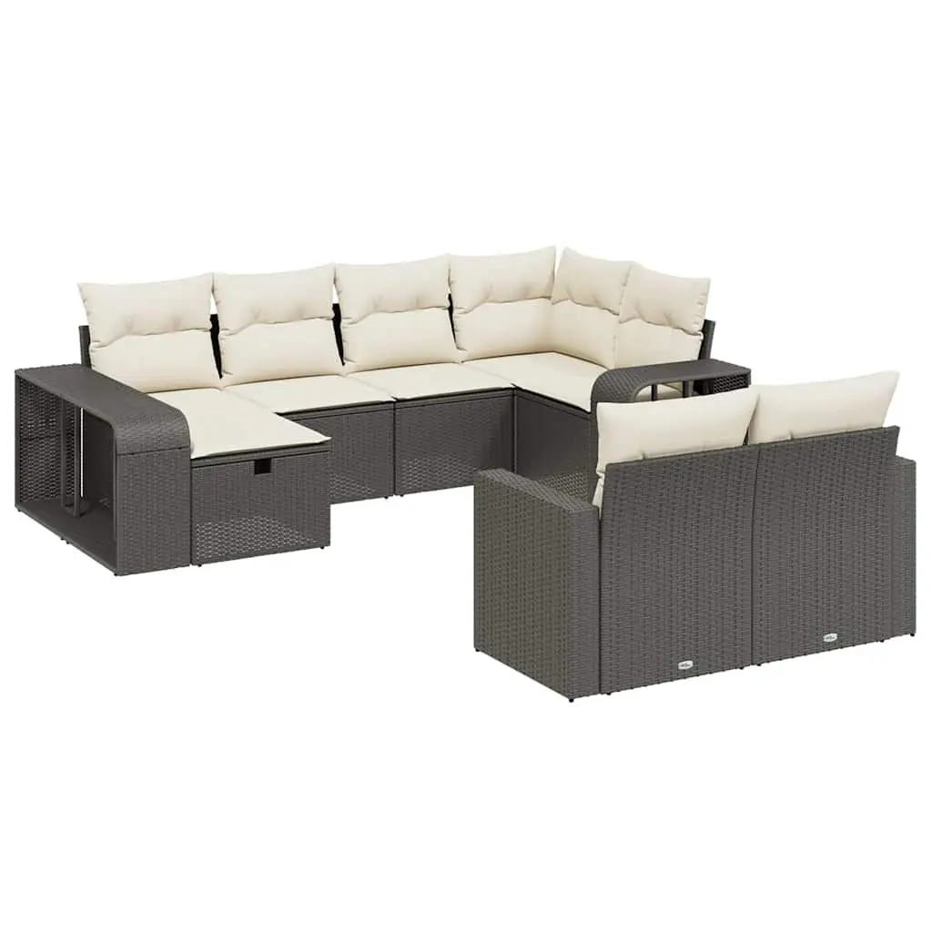 Garden Sofa Set 10 Piece Outdoor Furniture Black Poly Rattan Patio Seating with