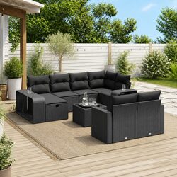 Garden Sofa Set 11 Piece Outdoor Furniture Black Poly Rattan Patio Lounger