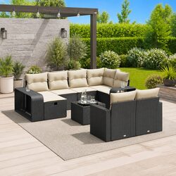 Garden Sofa Set 11 Piece Outdoor Furniture Black Poly Rattan Patio Seating