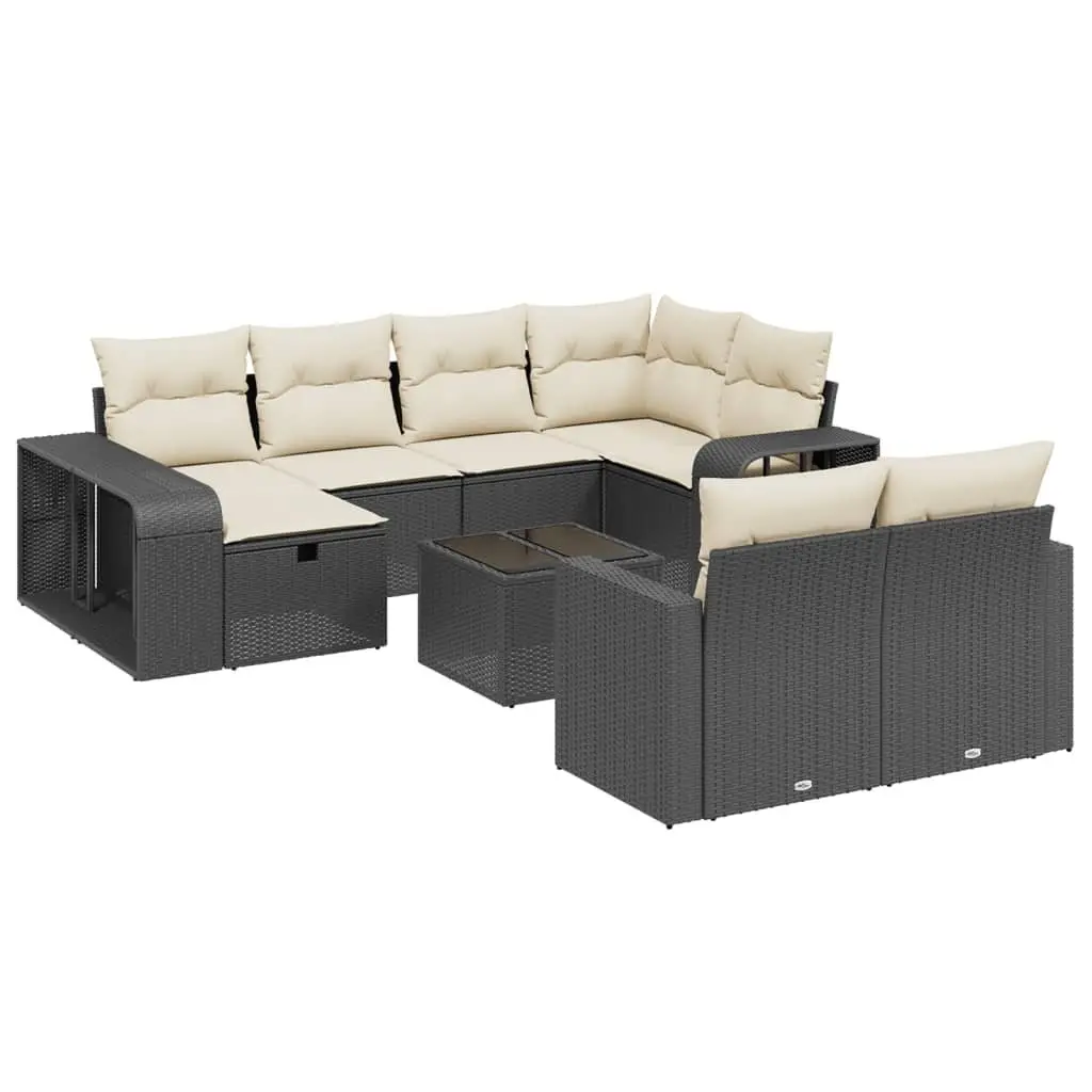 Garden Sofa Set 11 Piece Outdoor Furniture Black Poly Rattan Patio Seating