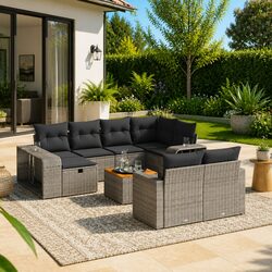 Garden Sofa Set 11 Piece Outdoor Furniture Grey Poly Rattan Modular Patio Lounge