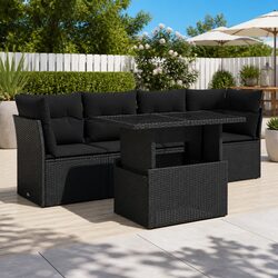 5-Piece Outdoor Sofa Set in Black Poly Rattan