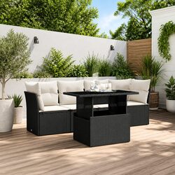 Garden Sofa Set 5 Piece Outdoor Patio Furniture Black Rattan Modular with