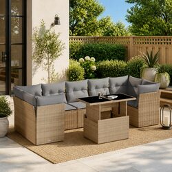 8 Piece Beige Sofa Set for Outdoors