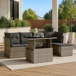 Garden Sofa Set 6 Piece Outdoor Furniture Grey Poly Rattan Patio Lounge with