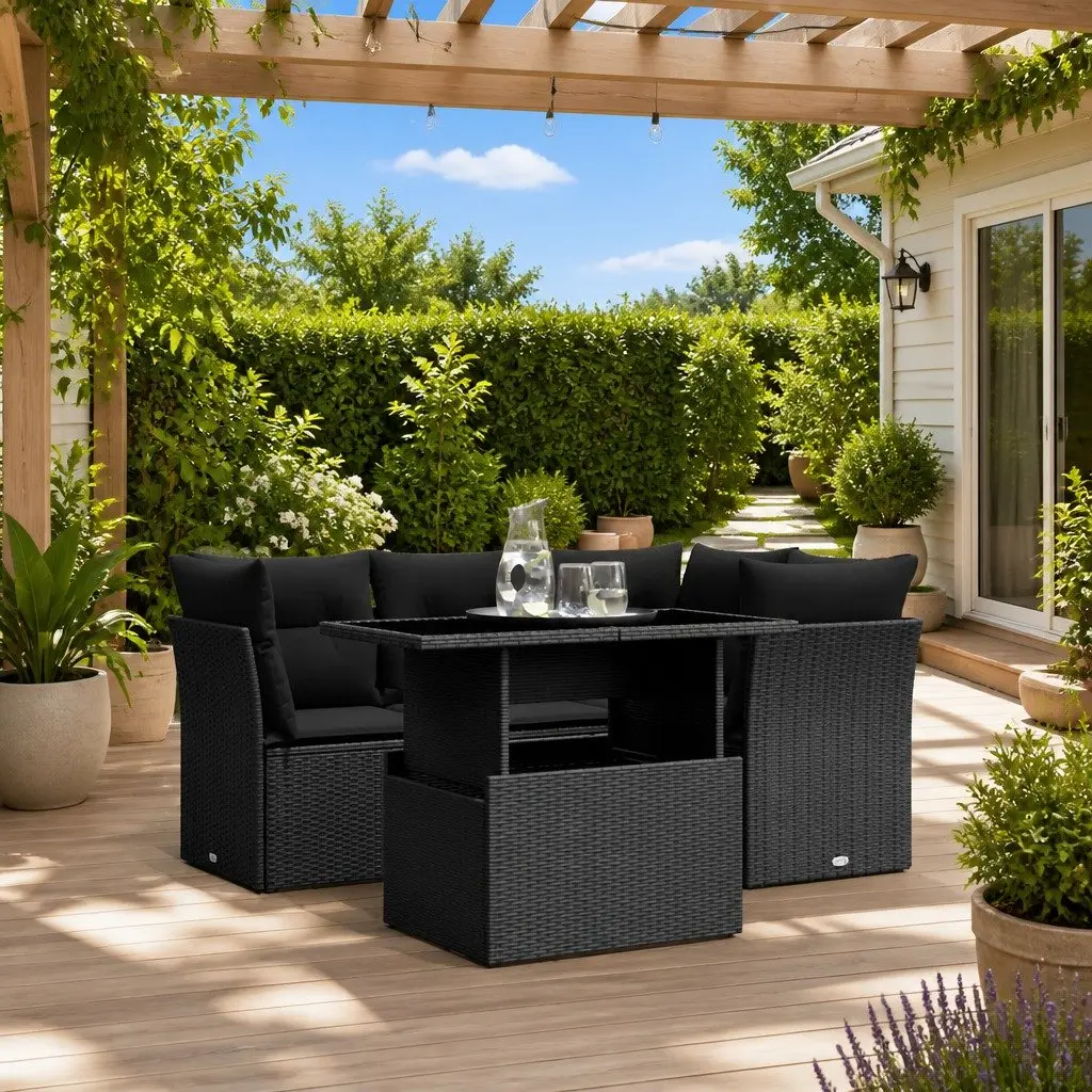 Garden Sofa Set 5 Piece Outdoor Furniture Patio Black Poly Rattan Modular