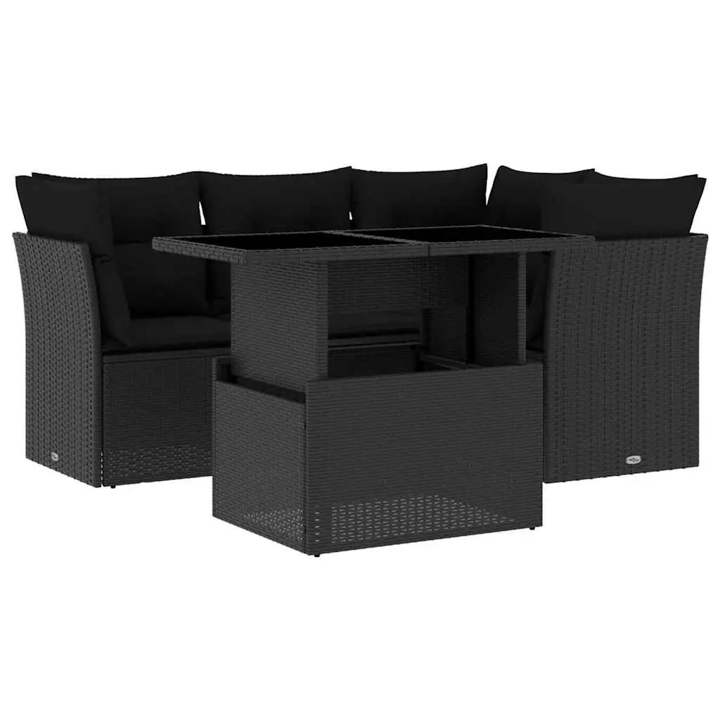 Garden Sofa Set 5 Piece Outdoor Furniture Patio Black Poly Rattan Modular