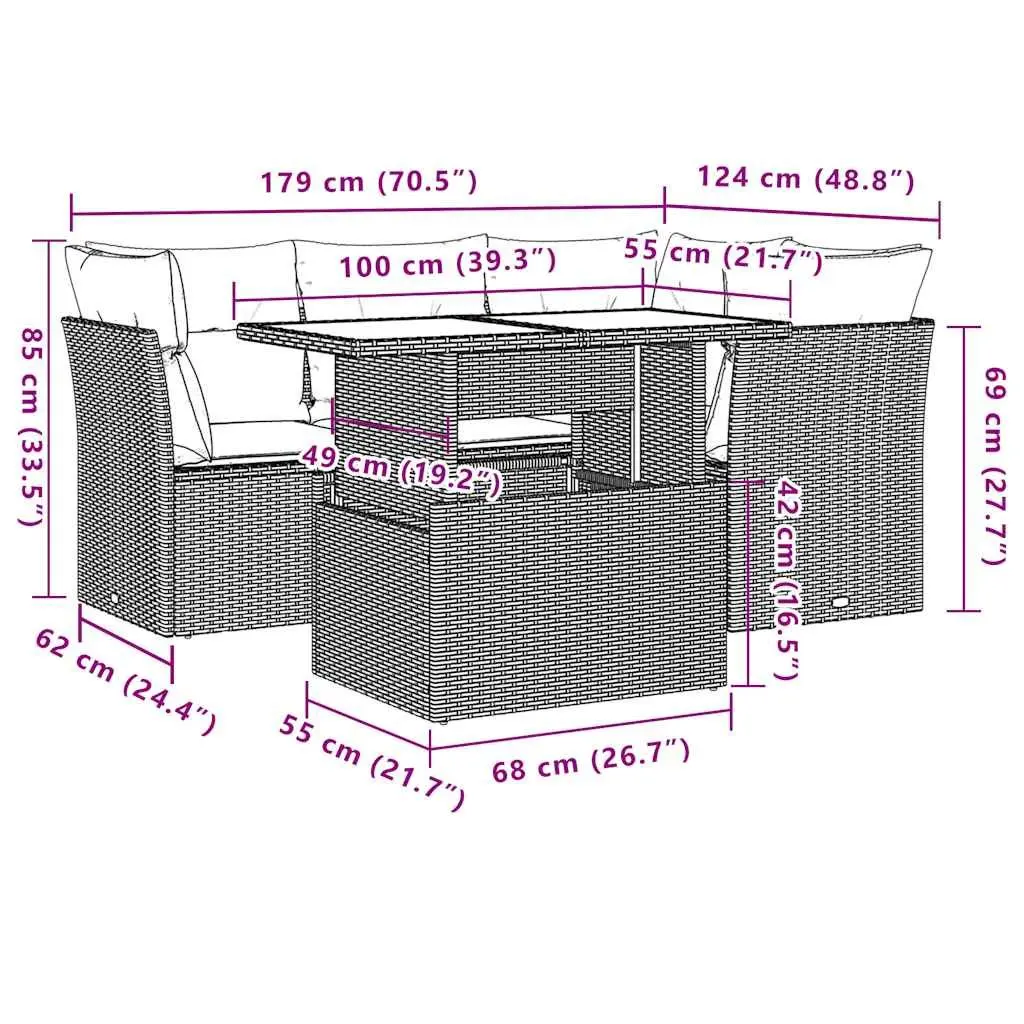 Garden Sofa Set 5 Piece Outdoor Furniture Patio Black Poly Rattan Modular
