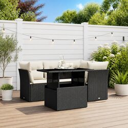 Concise 5-Piece Garden Sofa Set in Black Rattan