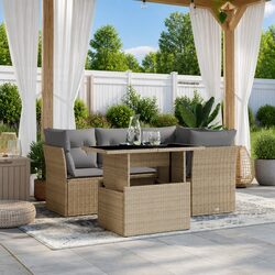 Garden Sofa Set 5 Piece Outdoor Furniture Patio Beige with Cushions Modular