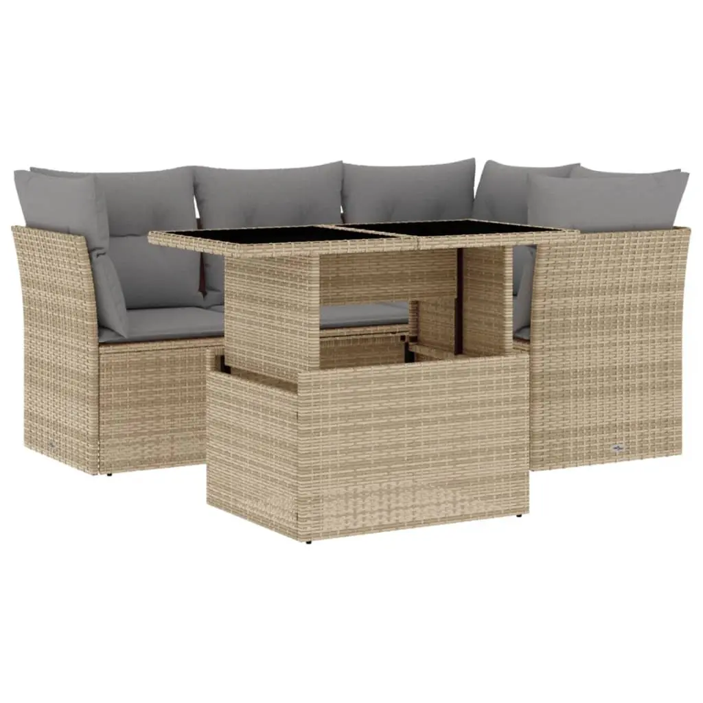 Garden Sofa Set 5 Piece Outdoor Furniture Patio Beige with Cushions Modular