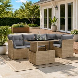 Concise and Reliable 6 Piece Beige Garden Sofa Set