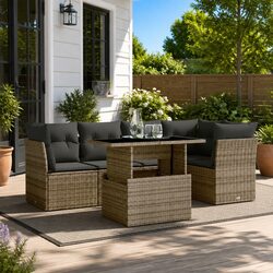 Garden Sofa Set 6 Piece Outdoor Furniture Grey Poly Rattan Patio Seating with