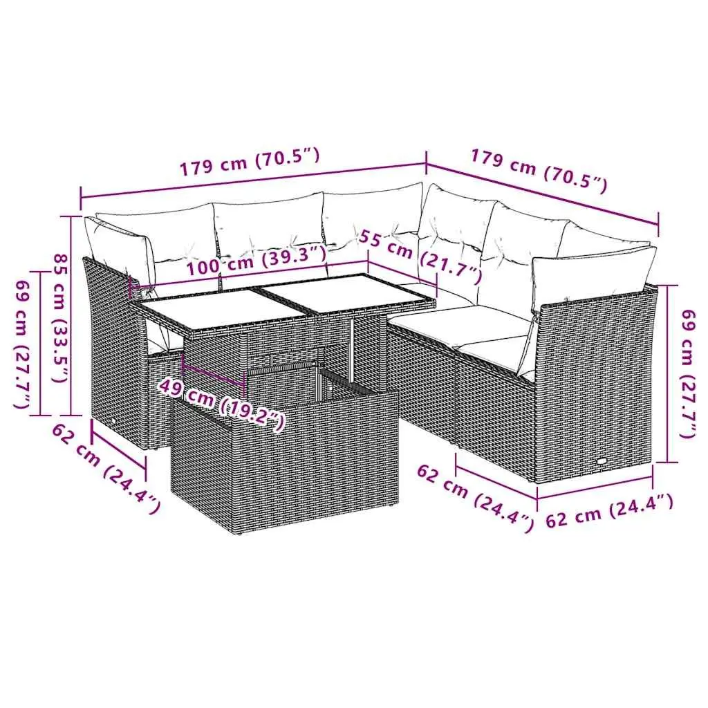 Garden Sofa Set 6 Piece Outdoor Furniture Patio Sectional with Cushions Black