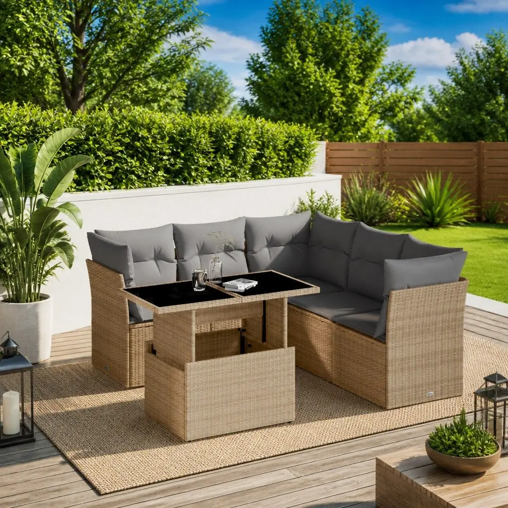 6 Piece Modular Garden Sofa Set with Cushions in Beige