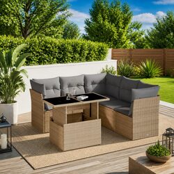 6 Piece Modular Garden Sofa Set with Cushions in Beige