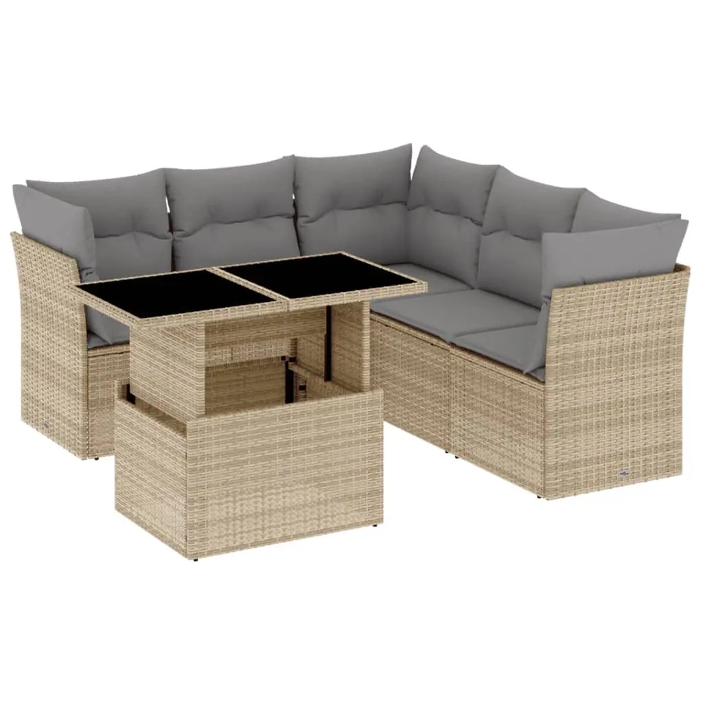 6 Piece Modular Garden Sofa Set with Cushions in Beige