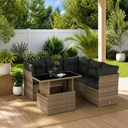 6 Piece Garden Sofa Set Outdoor Furniture Poly Rattan Grey with Cushions Patio