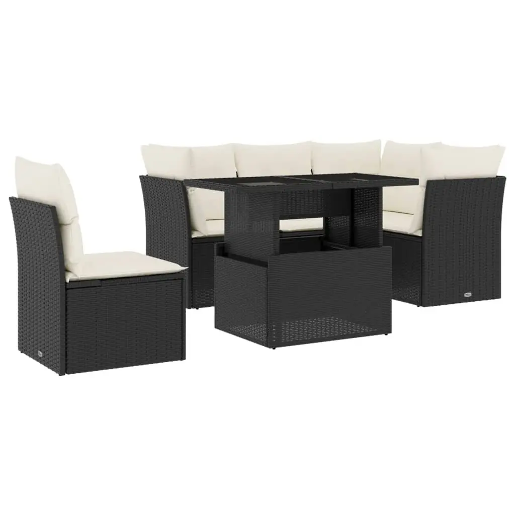 Garden Sofa Set 6 Piece Outdoor Furniture with Cushions Black Poly Rattan