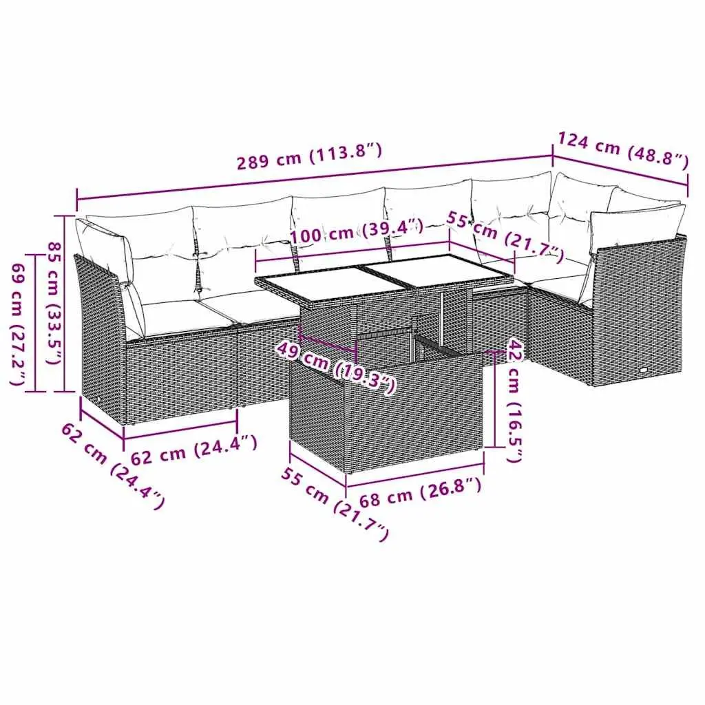 7 Piece Garden Sofa Set with Adjustable Dining Table Outdoor Patio Furniture