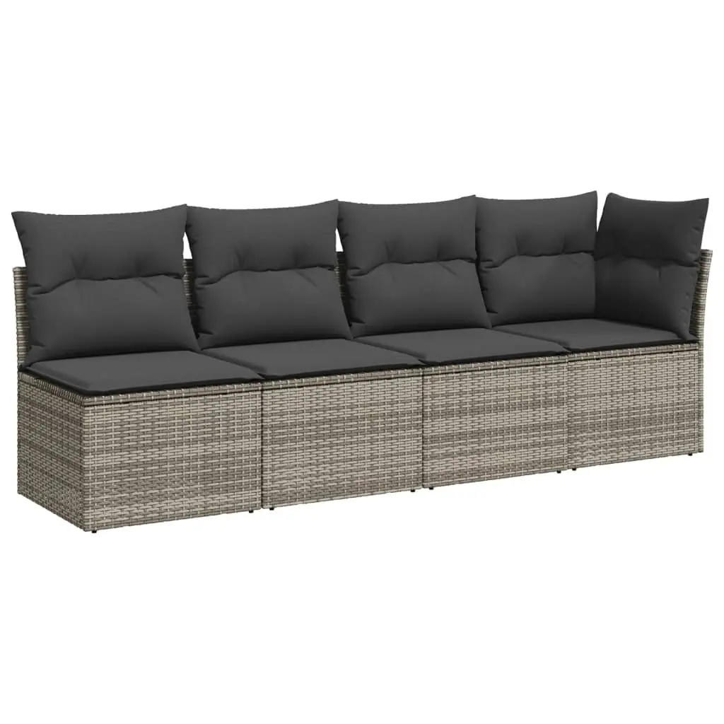 7 Piece Garden Sofa Set Grey PE Rattan Outdoor Furniture Adjustable Table Thick Cushions