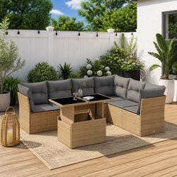 7 Piece Garden Sofa Set Beige Poly Rattan Outdoor Furniture Patio Lounge