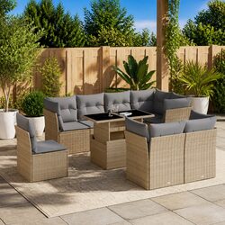 Garden Sofa Set 9 Piece Outdoor Furniture Beige Poly Rattan Patio Seating