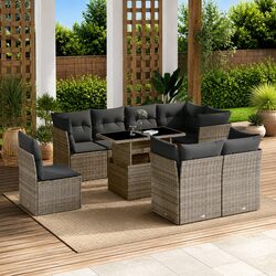 Concise 9 Piece Garden Sofa Set in Grey Rattan