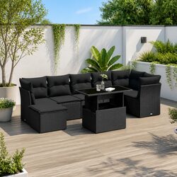 8-Piece Black Rattan Sofa Set for Outdoor Spaces