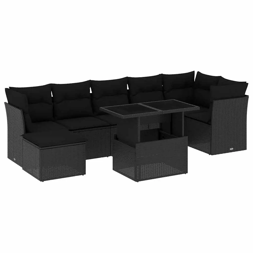 Garden Sofa Set Black 8 Piece Modular Outdoor Furniture PE Rattan with Thick Cushions
