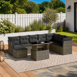 Concise 9 Piece Outdoor Sofa Set - Grey Poly Rattan