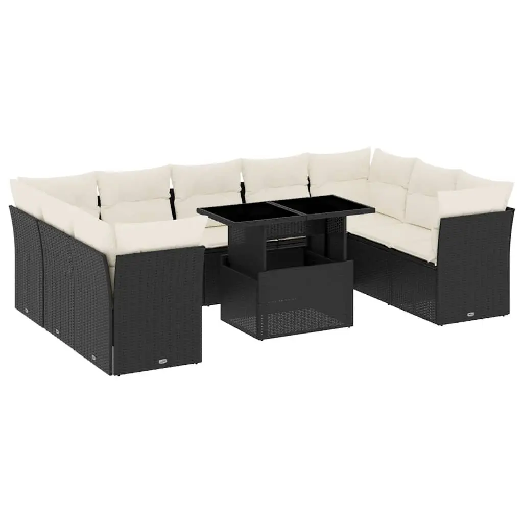 Garden Sofa Set 10 Piece Outdoor Furniture Black Poly Rattan Modular Patio