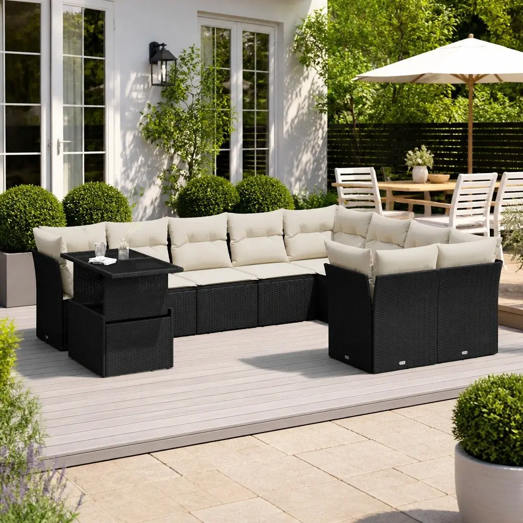 Garden Sofa Set Black 10 Piece Modular Outdoor Furniture Patio Seating
