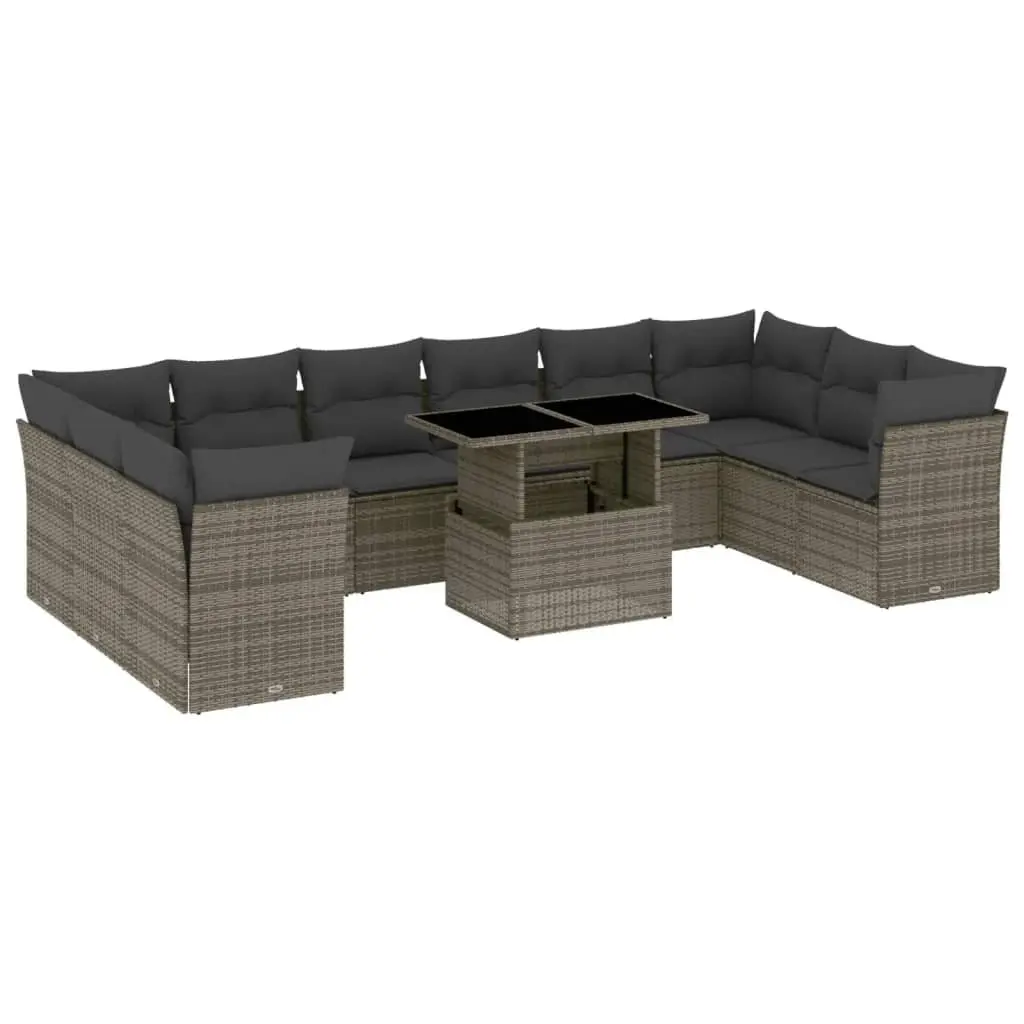 Garden Sofa Set Grey 11 Piece Modular Outdoor Furniture PE Rattan Adjustable Table Thick Cushions