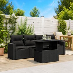 5 Piece Black Poly Rattan Sofa Set