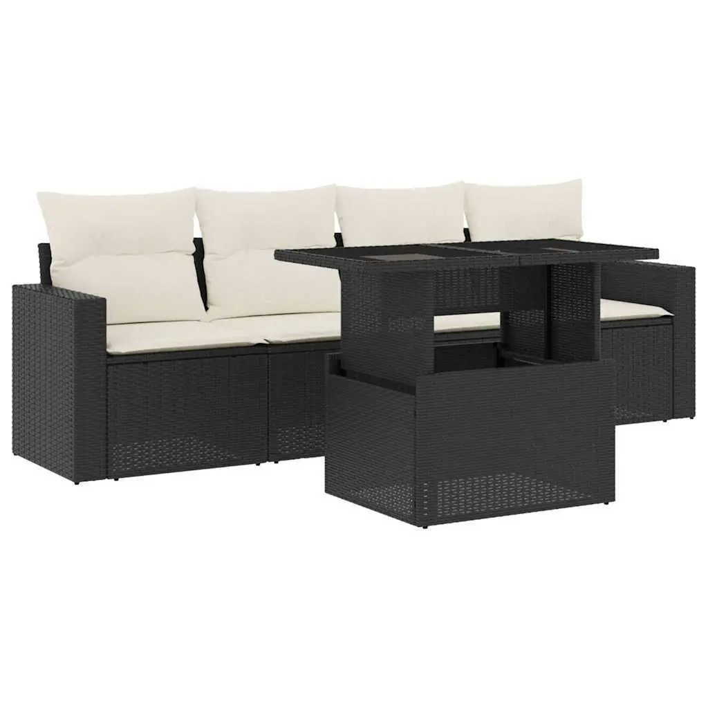 5 Piece Garden Sofa Set Black Adjustable Table Outdoor Patio Furniture