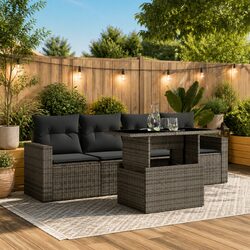 Sleek 5 Piece Garden Sofa Set in Grey Poly Rattan